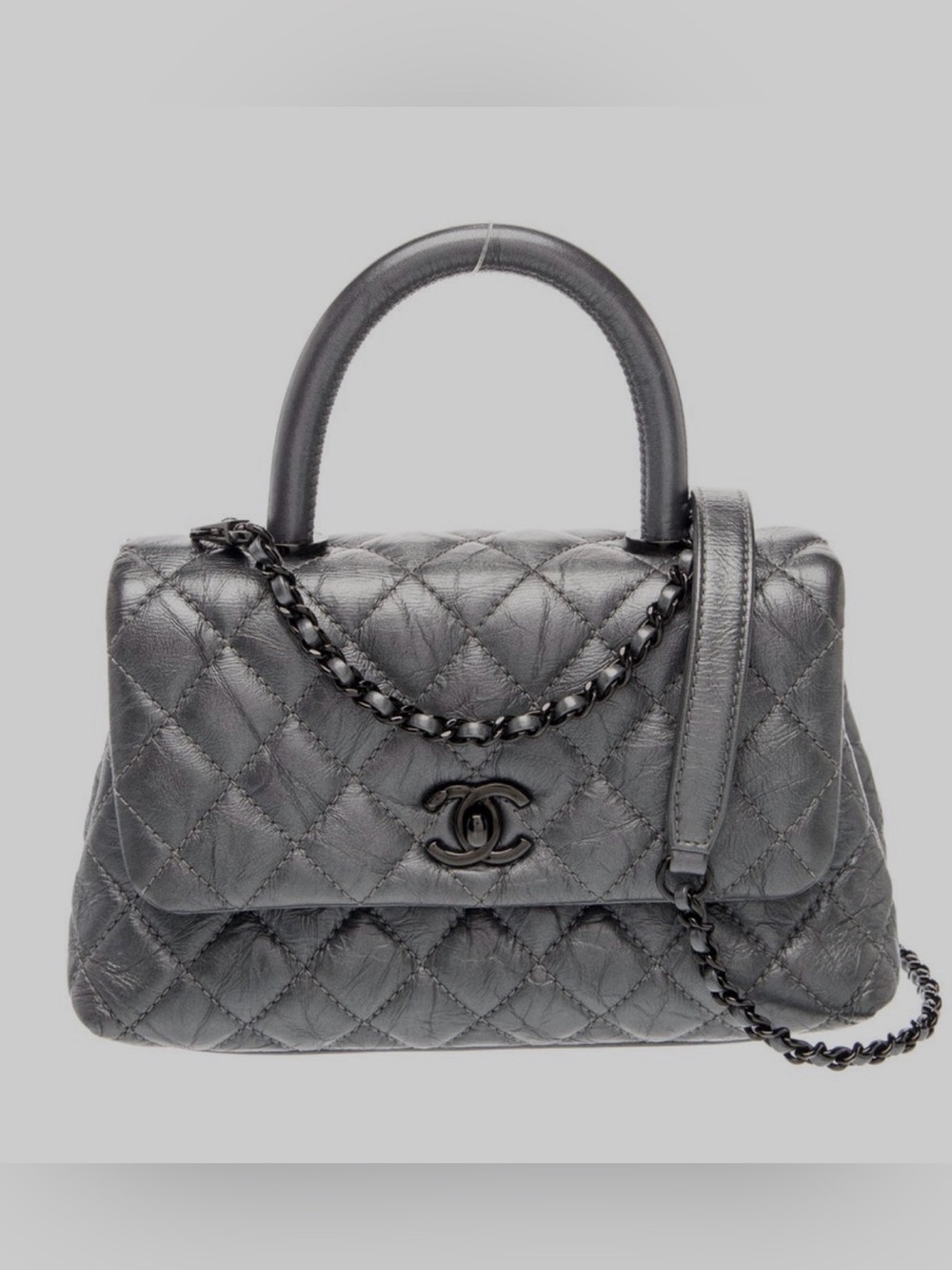 CHANEL Quilted Leather Top Handle Satchel in Gunmetal